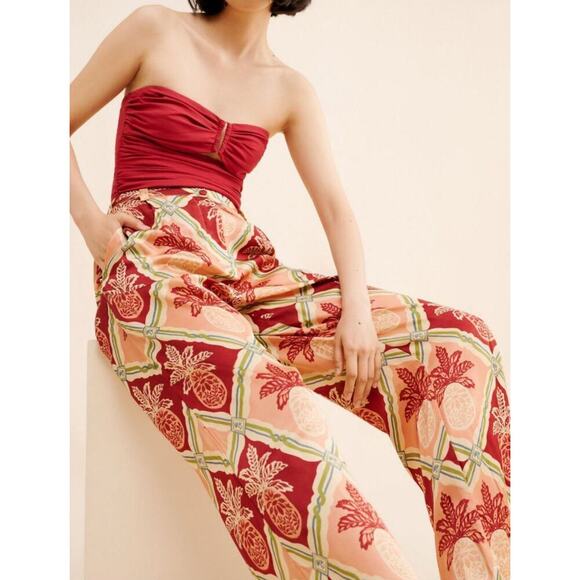 FARM Rio for Anthropologie Pants - FARM Rio Pineapple Satin Wide-Leg Pants